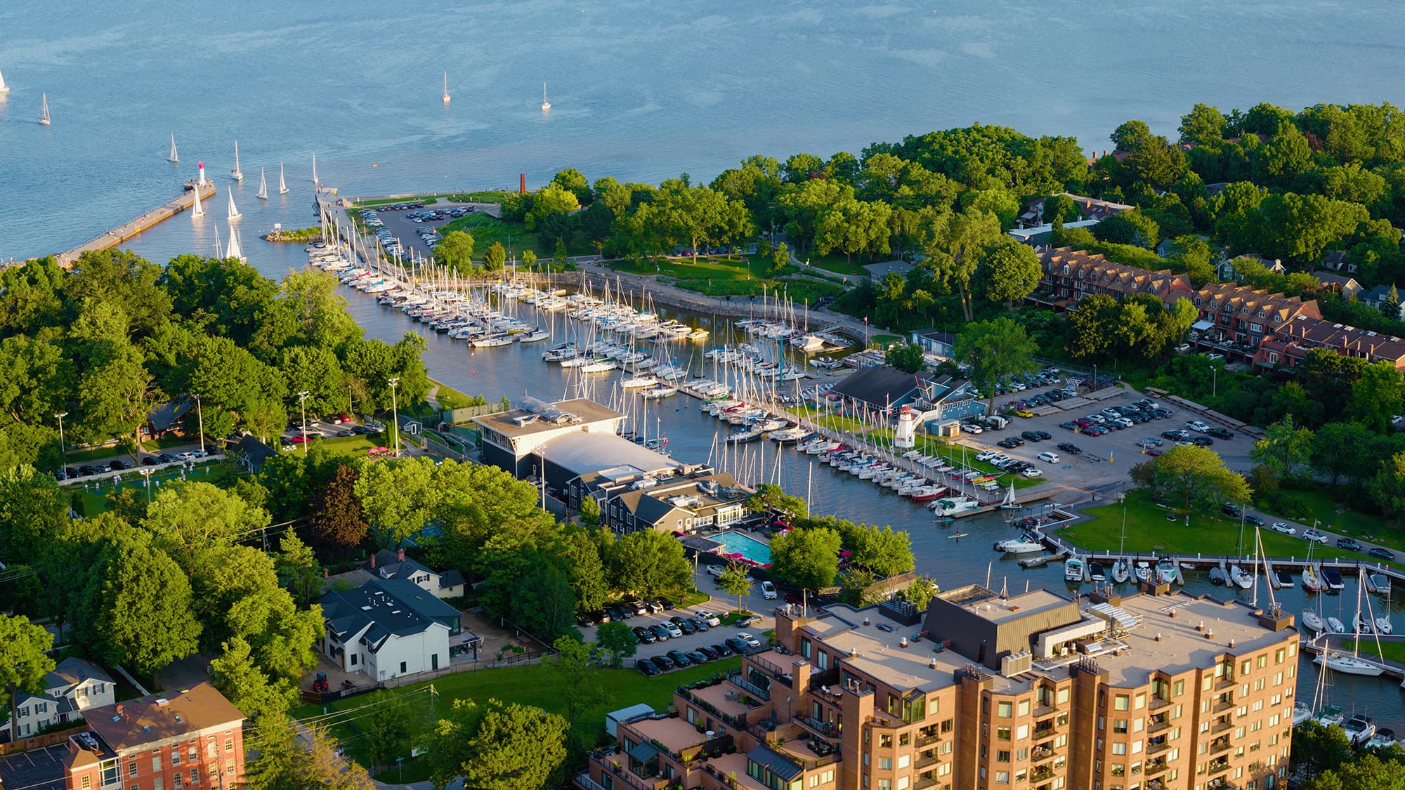Aerial view of downtown Oakville harbour